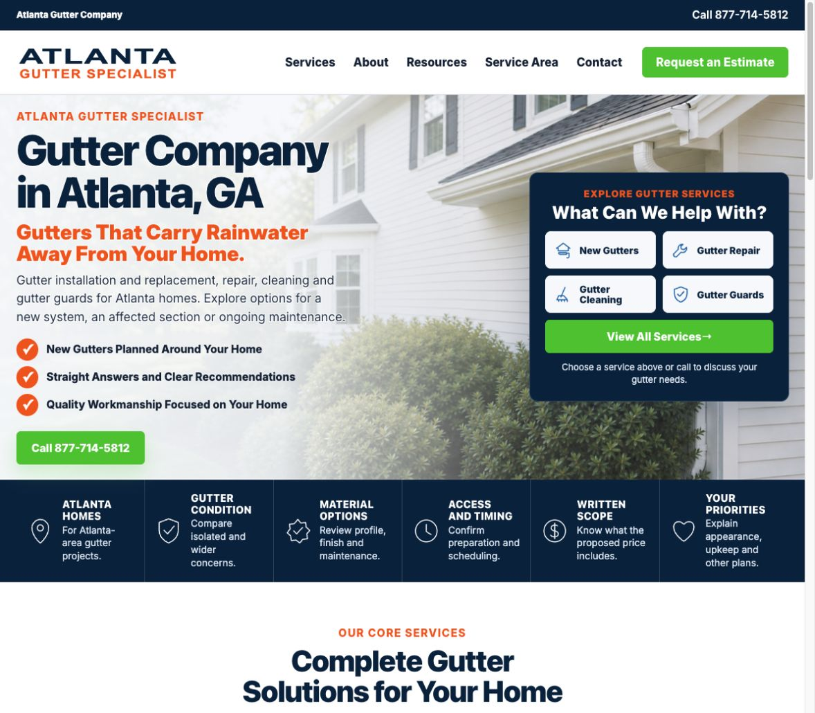 Atlanta Gutter Specialist website project